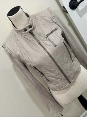 Juicy Couture Moto Leather Jacket White Grey Cropped